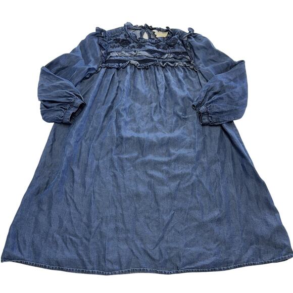 Kate‎ Spade Dress Womens XS Denim Broome Street Embroidered Indigo Boho Ruffle - Picture 2 of 9